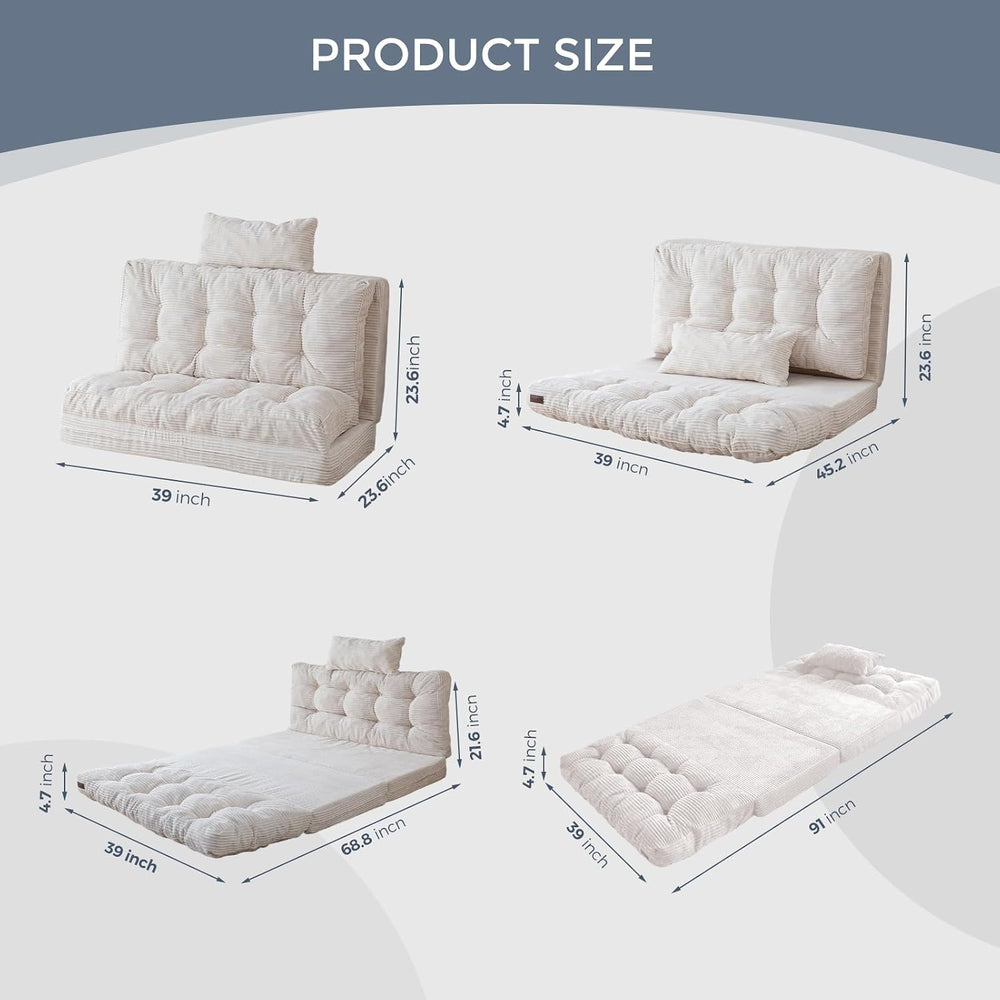 MAXYOYO Folding Sofa Bed, Tufted Bean Bag Bed with Pillows Floor Couch for Ad...