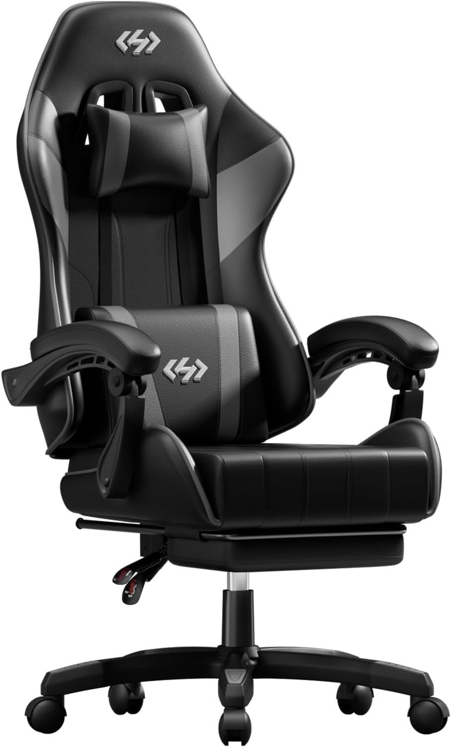 HLDIRECT Gaming Chair with Footrest, Lumbar Support & Headrest, Black&amp...