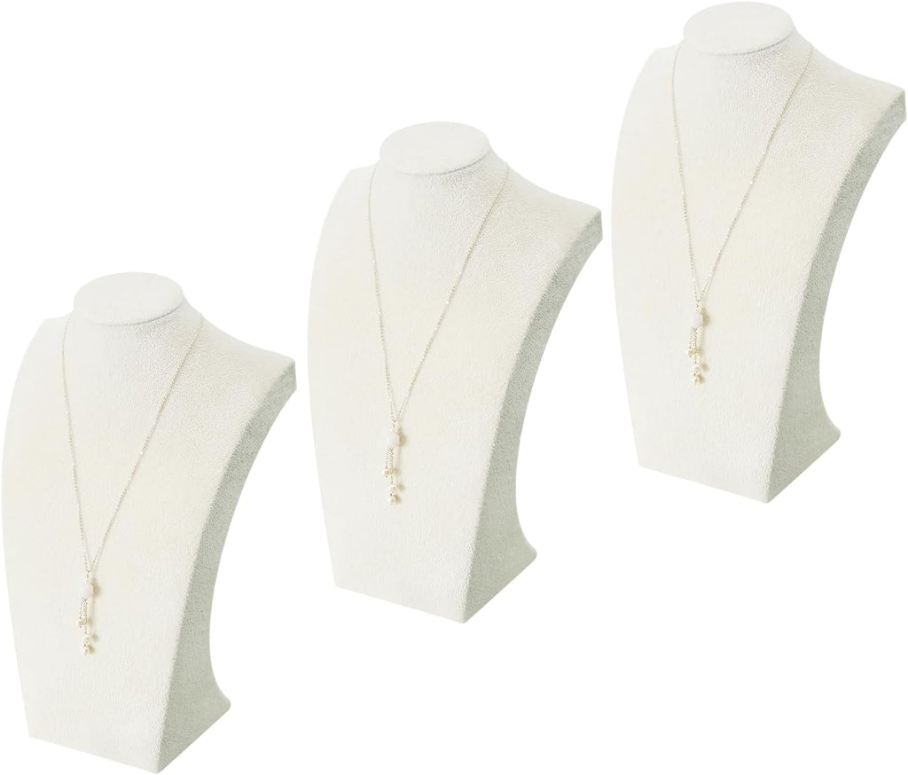 Coward 3Pcs Necklace Bust Stand Rack for Selling Show, Beige Velvet Necklace Jewelry Display Holder for Jewelry Exhibition or Store Shop Show (11" Hight)