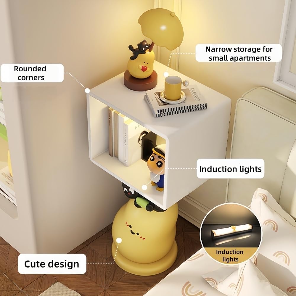 Narrow Bedside Table, Mini Cartoon Bedside Cabinet, Cute Cream Style Nightsta...