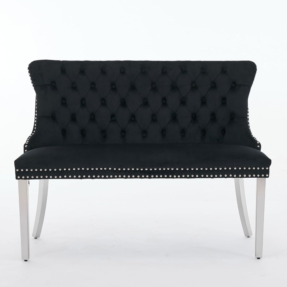 Velvet Double Dining Loveseat Bench – Mid Century Modern 2-Seat Wing Back Tuf...