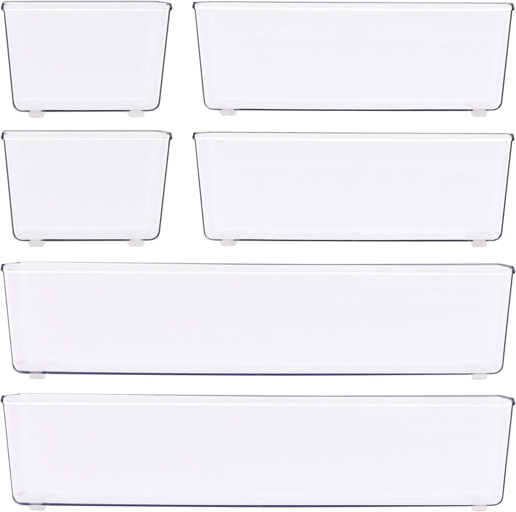 Simple Houseware Clear Desk Drawer Organizer, Assorted Sizes, 6 Packs | For Desk, Office, Bathroom, Makeup, and Craft Storage