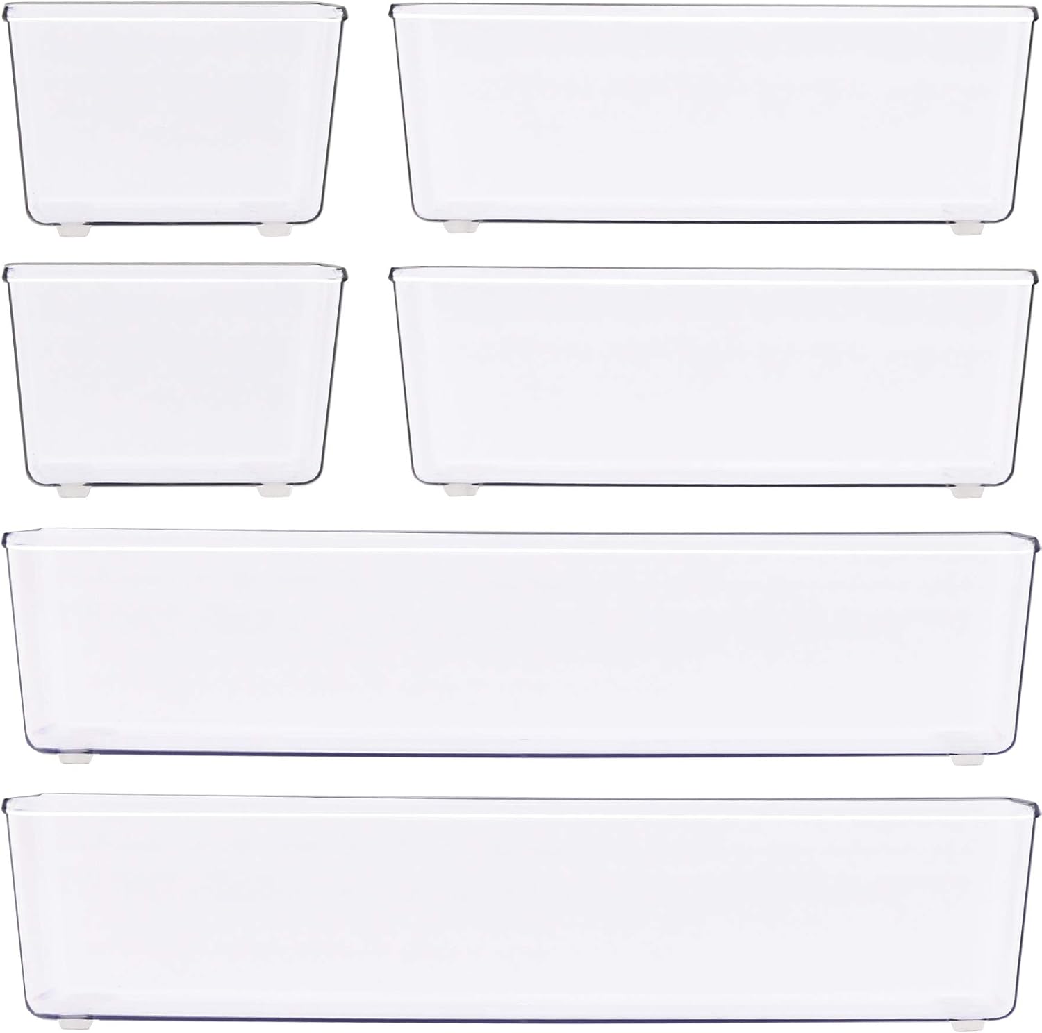 Simple Houseware Clear Desk Drawer Organizer, Assorted Sizes, 6 Packs | For Desk, Office, Bathroom, Makeup, and Craft Storage