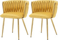 Velvet Dining Chairs Set of 2, Modern Upholstered Dining Chairs with Gold Metal Legs for Dining Room, Vanity, Kitchen, Living Room(Yellow)