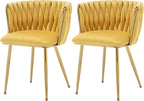 Velvet Dining Chairs Set of 2, Modern Upholstered Dining Chairs with Gold Metal Legs for Dining Room, Vanity, Kitchen, Living Room(Yellow)