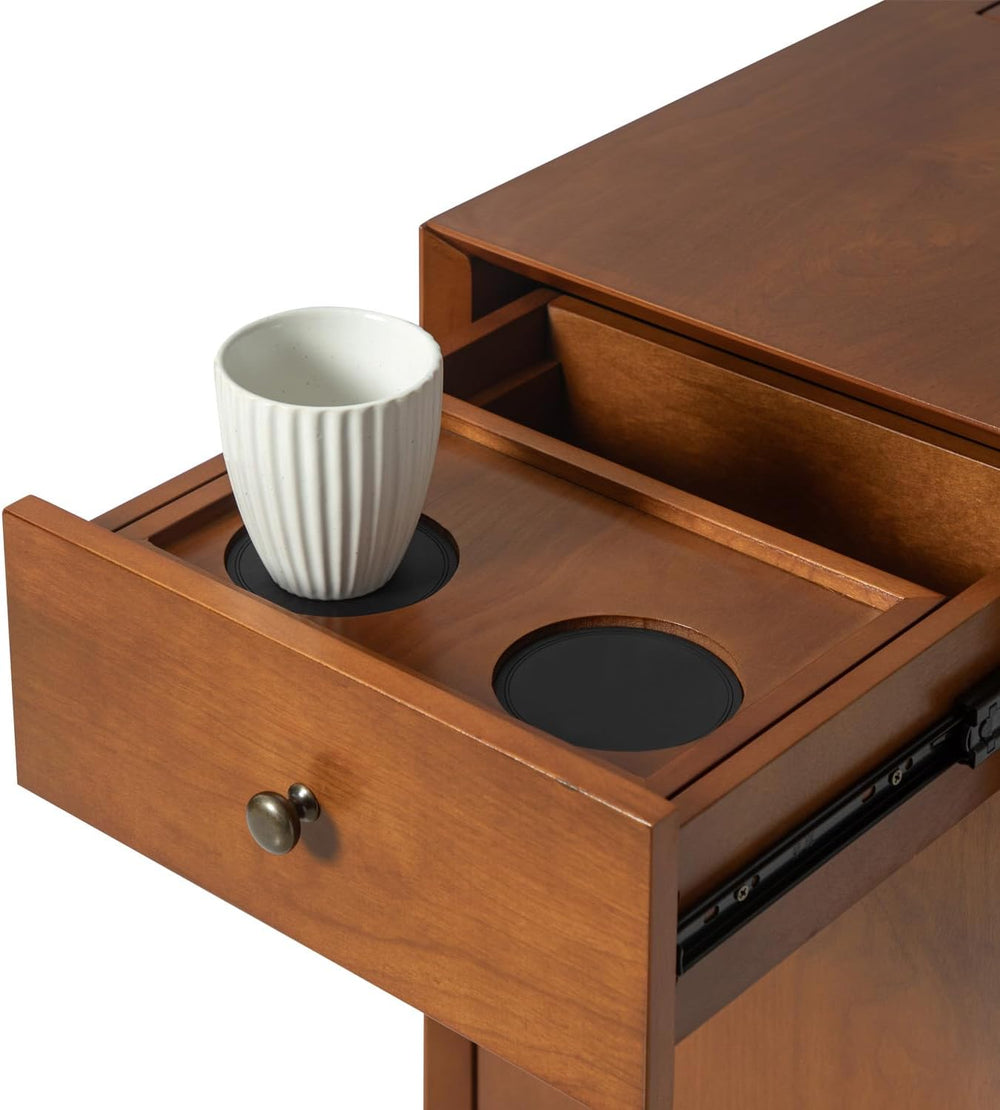 HULALA HOME Side Table with Drawers and Charging Station, Modern End Table wi...