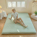 Green Gingham Japanese Floor Mattress, Queen Size 60" x 80", 3.5" Thick | High Density Foam Futon Mattress, Foldable Tatami Sleeping Pad, Farmhouse Style Roll Up Floor Bed for Dorm Guest Room