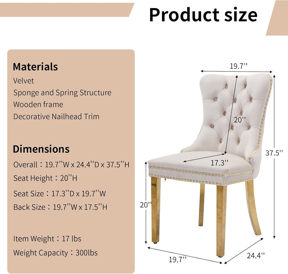OVENTA Modern Tufted Upholstered Dining Chairs Set of 6, Beige Velvet Dining ...
