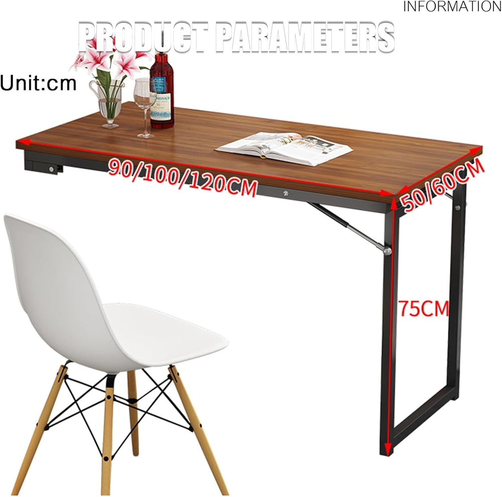 Solid Wood Fold-Up Wall Table, Minimalist Space-Saver Convertible Desk for Sm...