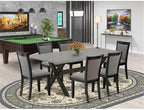 East West Furniture X697MZ650-7 7 Piece Dining Room Set Consist of a Rectangle Dining Table with X-Legs and 6 Dark Gotham Grey Linen Fabric Upholstered Chairs, 40x72 Inch, Multi-Color