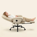 FLEXISPOT 2-in-1 Chaise Lounge Chair Indoor with Wheels Footrest 90-165° Reclining Lumbar Support, Home Office Chairs for Living Room Bedroom Study Working Relaxing, PU Leather, Beige White, HC4