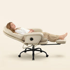 FLEXISPOT 2-in-1 Chaise Lounge Chair Indoor with Wheels Footrest 90-165° Reclining Lumbar Support, Home Office Chairs for Living Room Bedroom Study Working Relaxing, PU Leather, Beige White, HC4