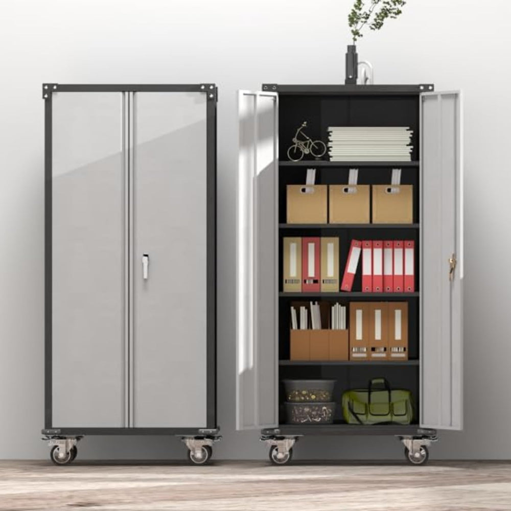 Rolling Garage Storage Cabinet with Locking Door and Shelves, 71''H L...