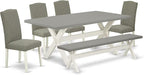East West Furniture X097EN206-6 6 Piece Dining Set Contains a Rectangle Dining Room Table with X-Legs and 4 Dark Shitake Linen Fabric Parson Chairs with a Bench, 40x72 Inch, Multi-Color