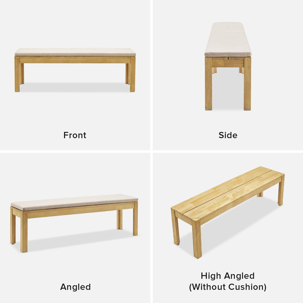 mopio Logan Upholstered Beige Dining Bench, Modern Farmhouse Solid Wood with ...
