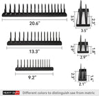 6PCS Socket Organizer Tray Set, Red SAE & Black Metric Socket Storage Trays, 1/4-Inch, 3/8-Inch & 1/2-Inch Drive Deep and Shallow Socket Holders for Toolboxes