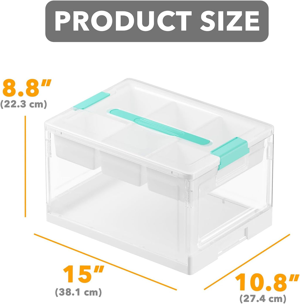 SpaceAid Craft Organizers and Storage - 24 QT Plastic Box Art Supply Storage Organizer Bin with Lid, Removable Trays and Dividers, Clear Container for Art and Craft Supplies,1 Pack