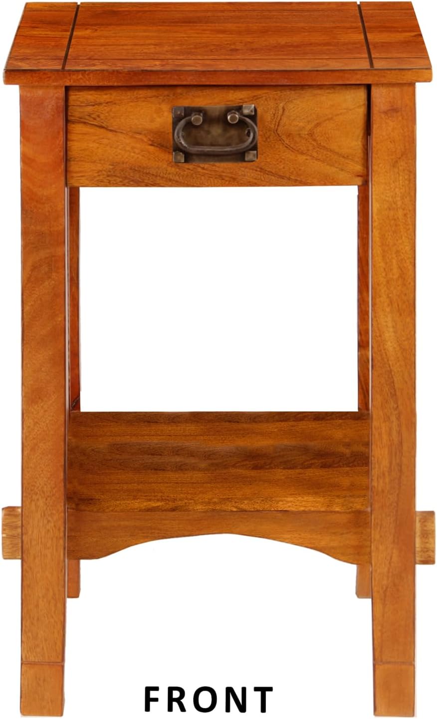 HomeStock Earthy Elements Spacious Mango Wood Telephone Stand with Slatted Si...
