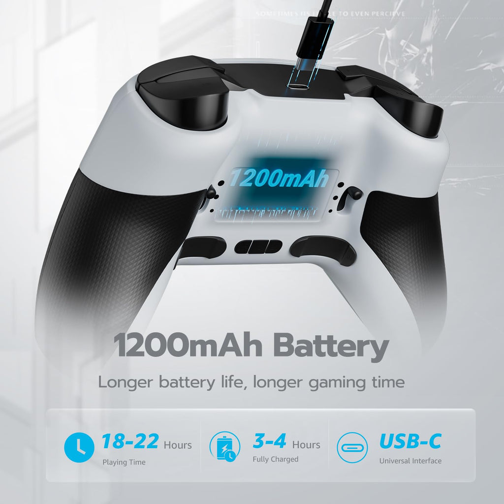 ISHAKO Wireless PC Controller – Gaming Controller with Hall Effect Joysticks, 3-Stage Hall Triggers, 1200mAh Battery, 1000Hz Polling, 4 Back Buttons, RGB Lighting, 1200mAh Battery – Works with Windows, Mac, Steam, Luna, Tesla, iOS, Android, Switch- White