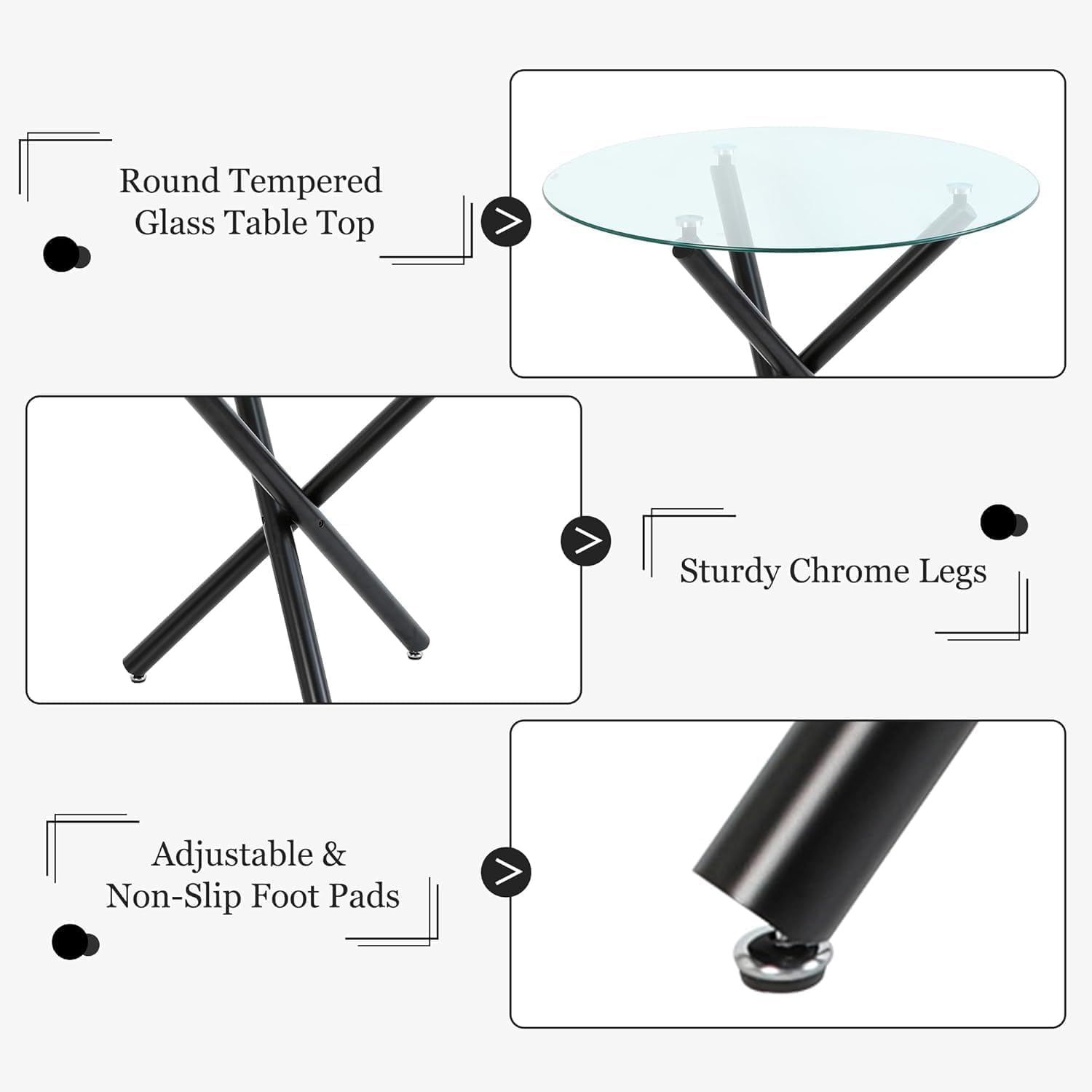 Modern Luxury Round Glass Dining Set for 4, 5 Pcs Small Minimalist Circle Kitchen Table Set, 36'' Clear Circular Glass Top Dinner Room Set, Yellow High-end Tufted Chairs, for Apartment (Black)
