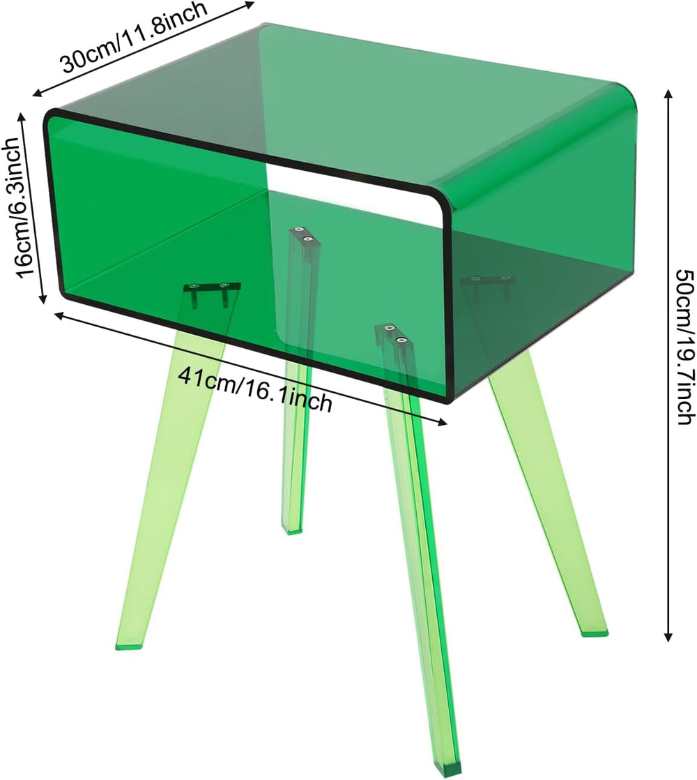 Acrylic Side Table, Round End Table with Storage, 19.7" H Small Modern B...