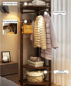 Wooden Corner Clothes Rack, Freestanding Coat Rack(White) | Clothing Rack with Storage Shelf, Hallway Coat Stand for Entryway, Bedroom, and Living Room