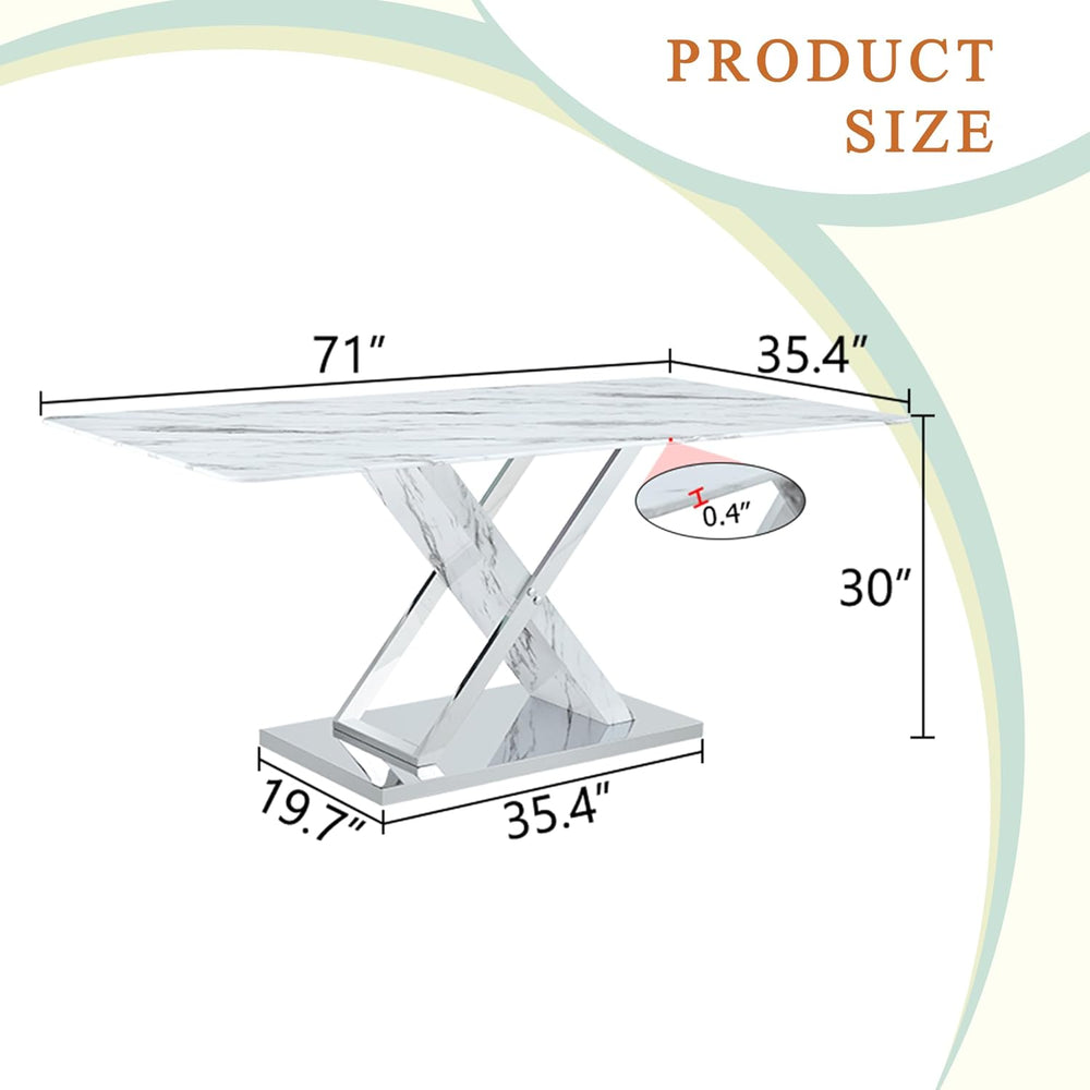 YUNDREAM Modern Marble Dining Table Set for 8,White Sliver 71''Dining...