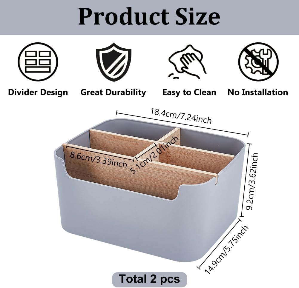 2 Pack Gray Desk Storage Organizer, Desk Organizers and Remote Control Caddy Holder Desktop Pen Pencil Holder Container Box for Bedside Nightstand Desktop Coffee Table Office Supplies