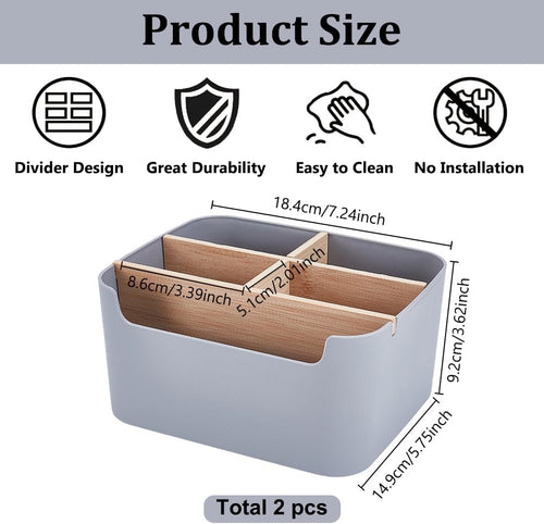 2 Pack Gray Desk Storage Organizer, Desk Organizers and Remote Control Caddy Holder Desktop Pen Pencil Holder Container Box for Bedside Nightstand Desktop Coffee Table Office Supplies