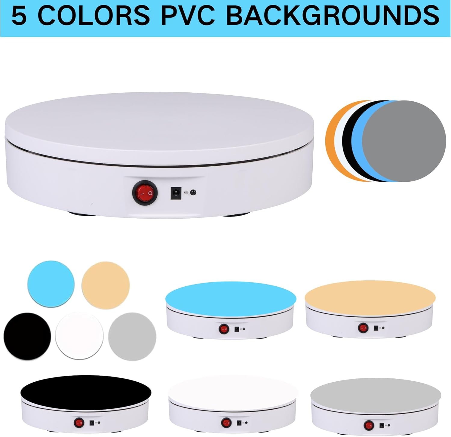 JAYEGT Motorized Rotating Display Stand, 350Lbs Load，360 Degree Electric Rotating Turntable for Photography Products Display，Live Show,Remote Control +5 Colors Backgrounds (White/11.8inch / Wired)