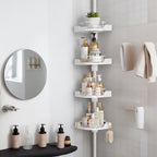 360° Rotating Corner Shower Caddy Tension Pole Organizer - 4-Tier Adjustable Rustproof Metal Pole, Plastic Shelves with Safety Guardrail, Bathroom Storage for Shower & Bathtub(White)