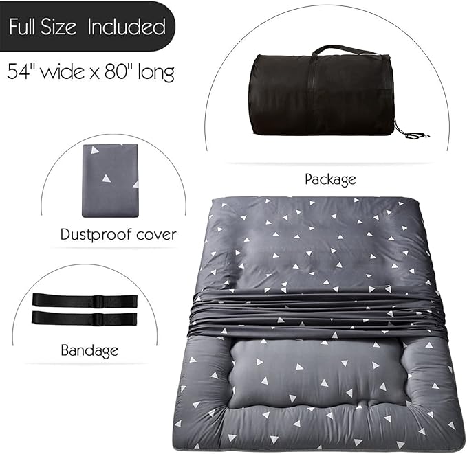 MAXYOYO Japanese Floor Mattress Futon Mattress, 4" Thicken Tatami Mat Sleeping Pad Foldable Roll Up Mat Boys Girls Dormitory Pad Kids Floor Lounger Pillow Bed, Charcoal Grey, Queen Size