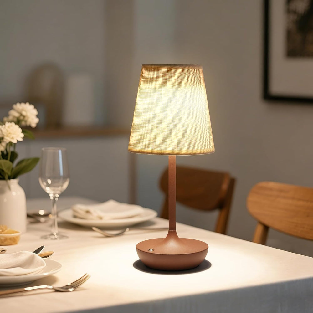 Cordless Table Lamp Rechargeable, Fabric Shade Bedside Lamp