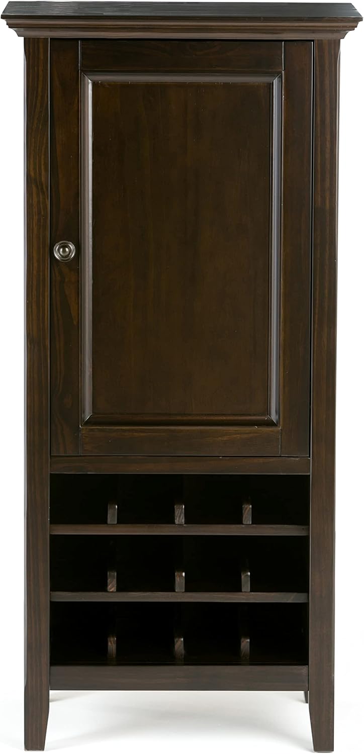 SIMPLIHOME Amherst 12-Bottle SOLID WOOD 24 Inch Wide Transitional High Storage Wine Rack Cabinet in Hickory Brown, For the Living Room, Dining Room and Kitchen