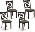 Giantex Wooden Dining Chairs Set of 4, Linen Fabric Upholstered Kitchen Chair w/Rubber Wood Frame, Wide Padded Seat, Curved Cross Back, Farmhouse Side Chairs for Living Room Restaurant, Dark Gray