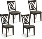 Giantex Wooden Dining Chairs Set of 4, Linen Fabric Upholstered Kitchen Chair w/Rubber Wood Frame, Wide Padded Seat, Curved Cross Back, Farmhouse Side Chairs for Living Room Restaurant, Dark Gray