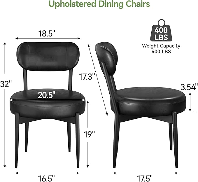 Upholstered Dining Chairs Set of 4, PU Leather Dining Room Chairs with Sturdy Metal Legs, Kitchen Chairs for Dining Room/Kitchen/Restaurant/Hotel, Modern Style, Black
