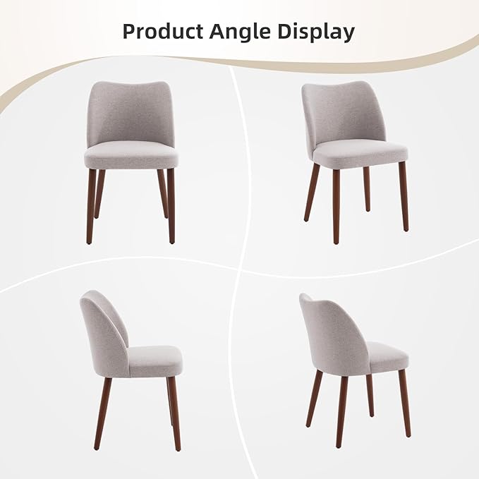 Dining Chair Set of 6, Linen Upholstered Dining Chair with Wood Legs, Wing Backrest, Wooden Kitchen Chair, Kitchen Chairs with Thick Cushions for Dining Room, Living Room, Light Grey