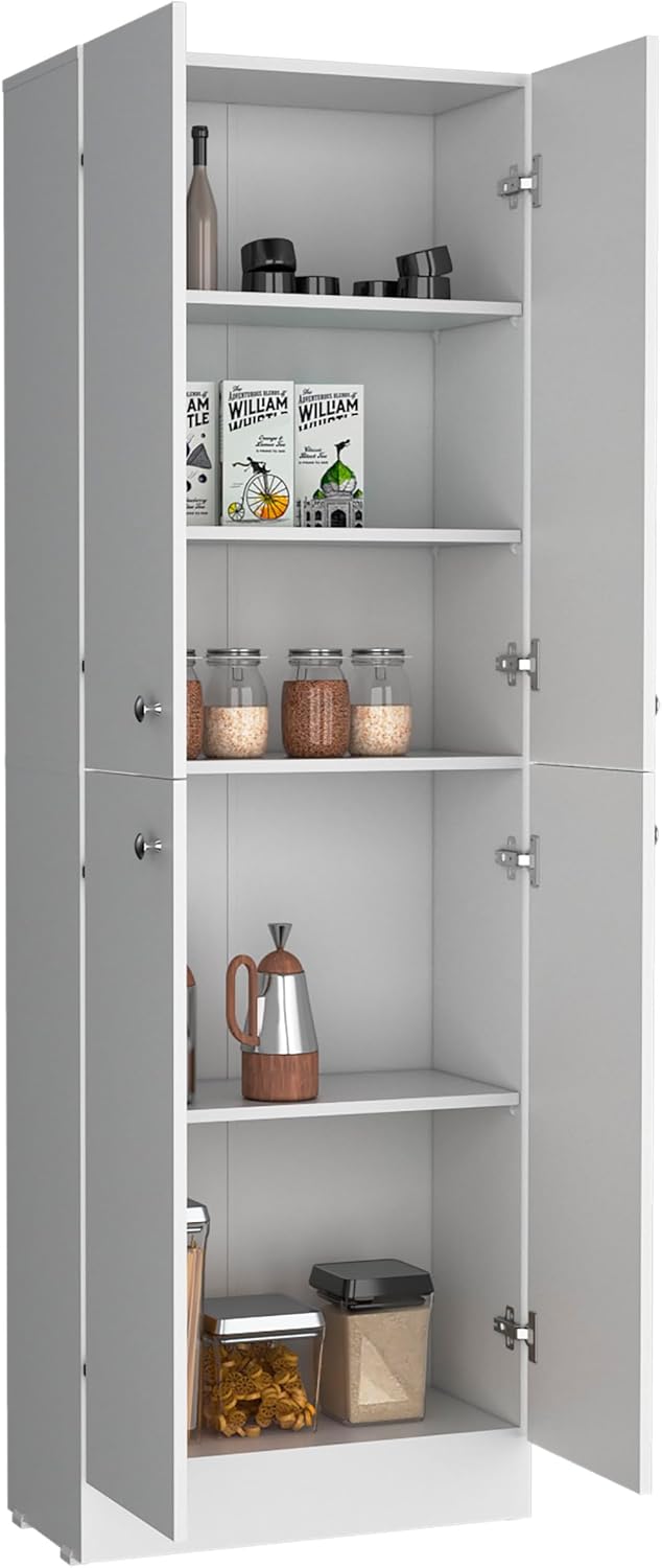 Modern Kitchen Pantry, Storage Cabinet with 4 Doors and 5 Adjustable Shelves,...