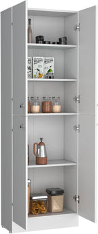 23.6" D*11.8" W*71.1" H Corner Kitchen Pantry, 3 Adjustable Shelves & Fixed Shelf, 2 Double-Doors, Wood Freestanding Storage Cabinet, Modern Minimalist, for Living Room, Dining Room, White
