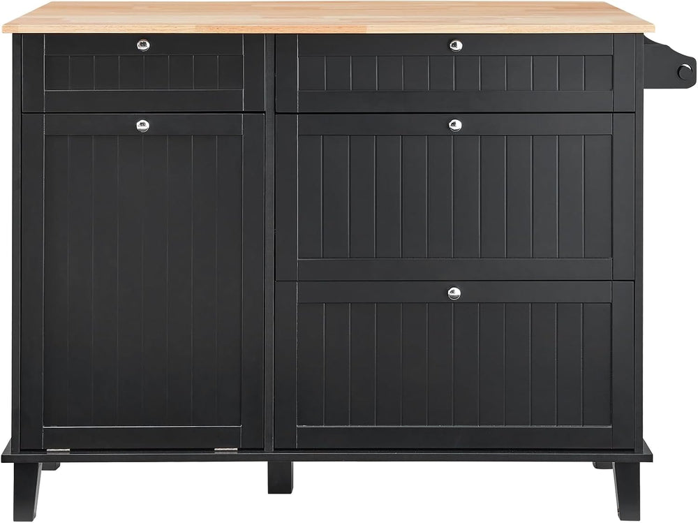 VEVOR Kitchen Island Cart, 50" Wood Top Breakfast Bar with Trash Cabinet...