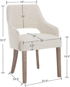 Farmhouse Dining Chairs Set of 2 Linen Kitchen Chairs with Arm Upholstered Accent Side Chair w/Wood Legs for Living Room/Dining Room/Bedroom/Restaurant, Upgraded Size, Cream