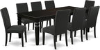 East West Furniture LGDR9-BLK-24 9 Piece Dining Room Set Includes a Rectangle Kitchen Table with Butterfly Leaf and 8 Black Color Linen Fabric Upholstered Chairs, 42x84 Inch, Black