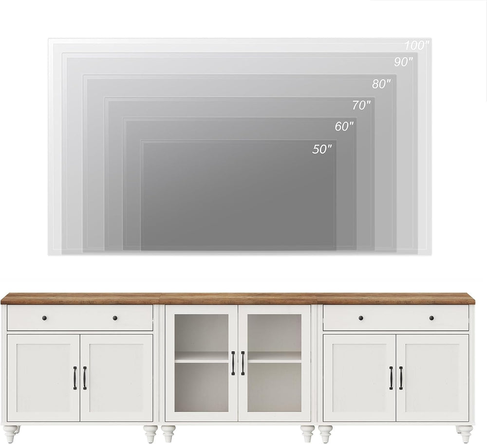 WAMPAT Farmhouse TV Stand for 100 Inch TV, 3-in-1 Wooden TV Console Table for...