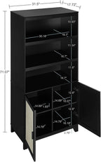 Manhattan Comfort Sheridan Modern Cane Bookcase with Adjustable Open Shelves, Soft Close Doors, and Concealed Compartments, Versatile 3 Tier Bookshelf Storage for Home and Office, Set of 2, Black