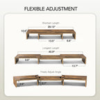AMERIERGO Dual Monitor Stand Riser- 3 Shelf Screen Stand with Adjustable Length and Angle, 2 Extra Functional Slot Desktop Organizer Stand for PC, Computer, Laptop (Rustic Brown)