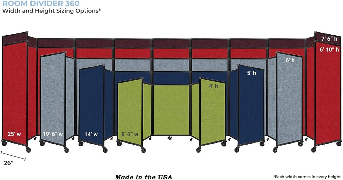 Versare Room Divider 360 Portable Wall Partition | Folding Panels | Large Freestanding Divider | Locking Wheels | Temporary Room Separator | 14' x 7'6'', Warm Pebble