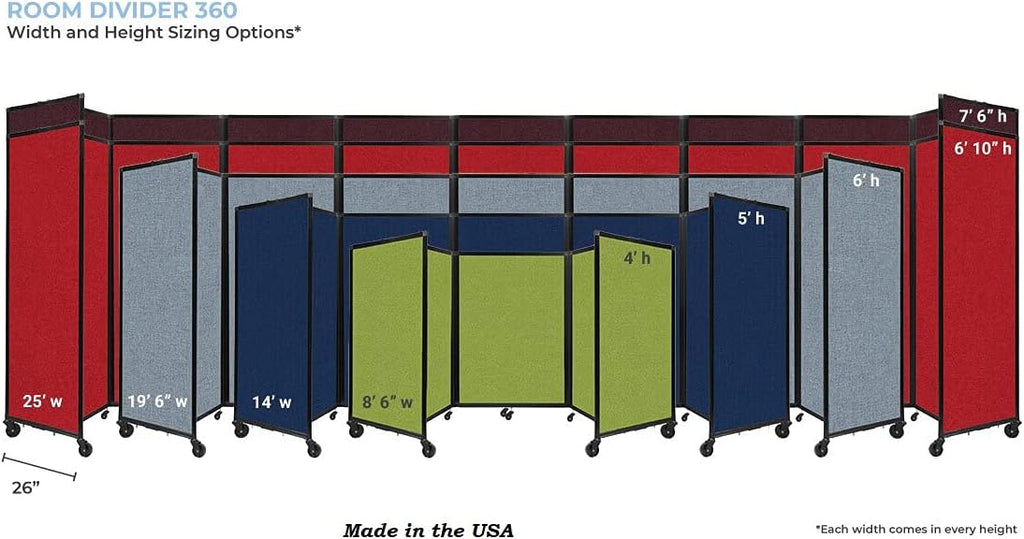 Versare Room Divider 360 Portable Wall Partition | Folding Panels | Large Freestanding Divider | Locking Wheels | Temporary Room Separator
