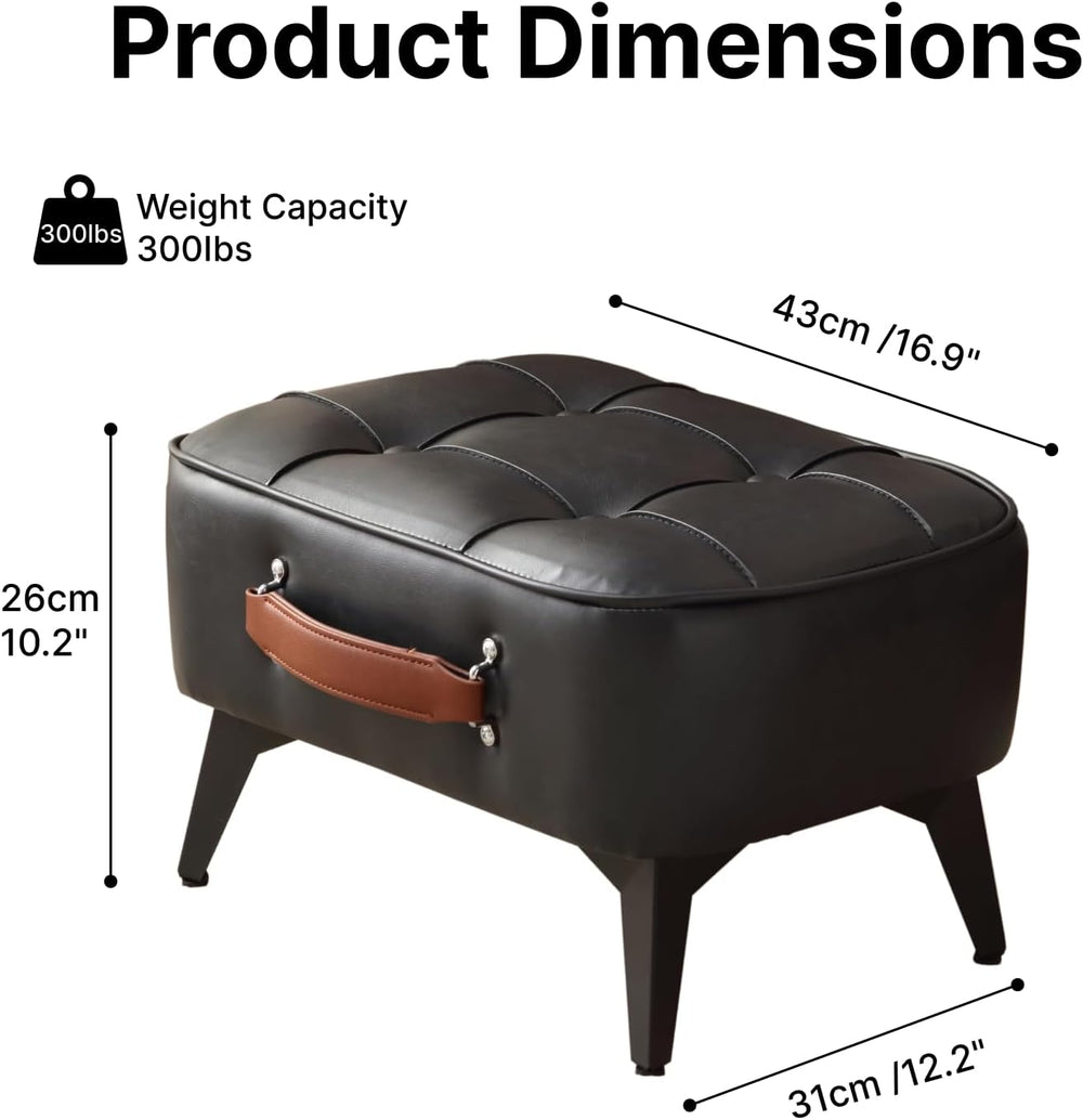 Vintage Style Faux Leather Ottoman Footstool - Wooden Frame, Upholstered Inte...