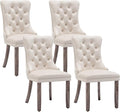 Velvet Dining Chairs Set of 4, Upholstered Dining Room Chairs with Nailhead Ring Pull Trim, Button Tufted Wing Back Chairs for Dining with Solid Wood Legs for Kitchen Dining Room(Beige)